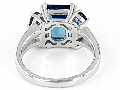 4.08ctw Emerald Cut & Pear Shape London Blue Topaz with Diamond Accent Rhodium Over Silver Ring - Size 8