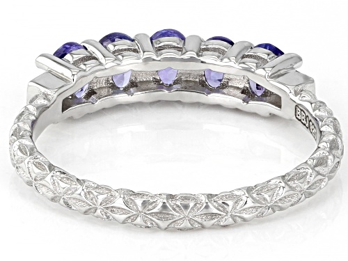 0.81ctw Oval Tanzanite and 0.01ctw Round Diamond Accent Rhodium Over Sterling Silver Band Ring - Size 10