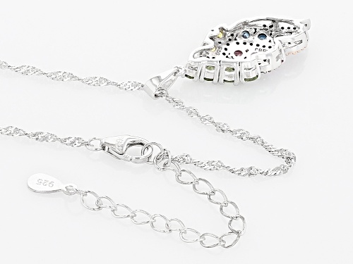 1.07ctw Multi-Sapphire with .08ctw Diamond Accent Rhodium Over Sterling Silver Pendant With Chain