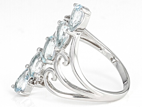 1.12ctw Pear-Shaped, 0.34ct Oval Aquamarine And 0.02ctw Diamond Accent Rhodium Over  Silver Ring. - Size 7