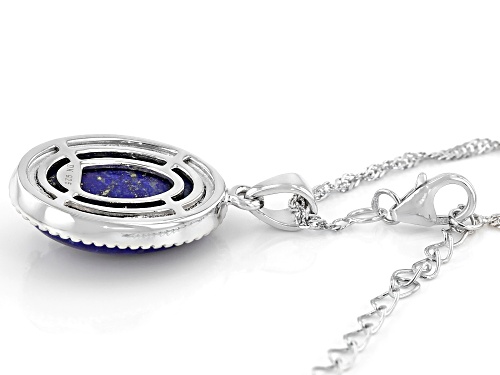 18x13mm Cabochon Lapis Lazuli With .01ct Diamond Accent Rhodium Over Silver Pendant W/ Chain