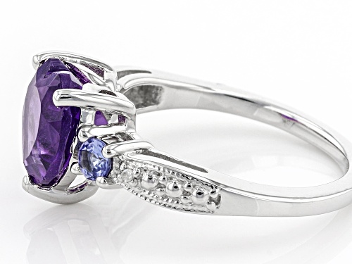 2.12ct African Amethyst, 0.20ctw Tanzanite With  Diamond Accent Rhodium Over Silver Ring - Size 9