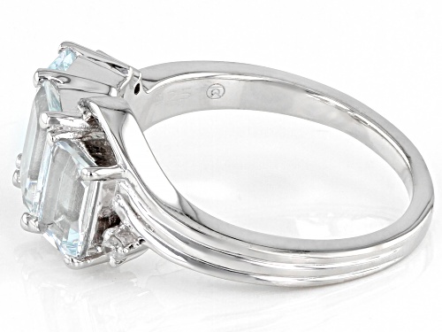 1.62ctw Rectangular Octagonal Aquamarine With 0.02ctw Round Diamond Accent Rhodium Over Silver Ring - Size 9