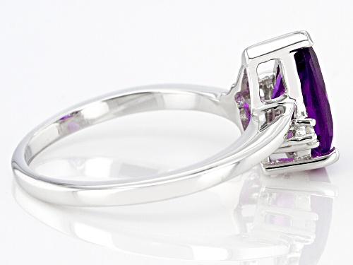1.51ct Pear Shaped African Amethyst With 0.02ctw White Diamond Accent Rhodium Over Silver Ring - Size 8