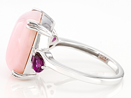 14x12mm Cushion Pink Opal With 0.34ctw Rhodolite & White Diamond Accent Rhodium Over Silver Ring - Size 10