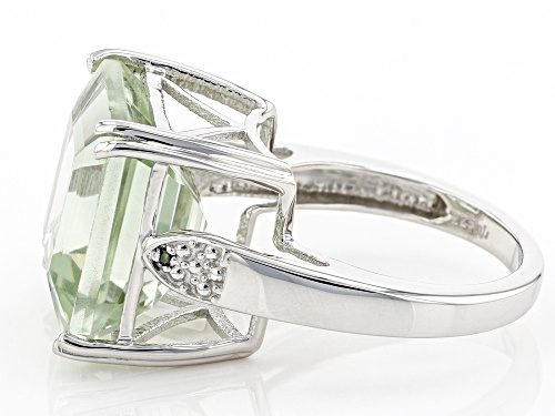 10.20ct Octagonal Prasiolite With Green Diamond Accent Rhodium Over Sterling Silver Ring - Size 7