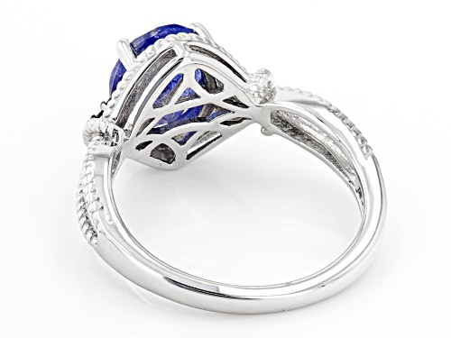 1.71ct Oval Tanzanite With 0.02ctw Round Blue Diamond Accent Rhodium Over Sterling Silver Ring - Size 7
