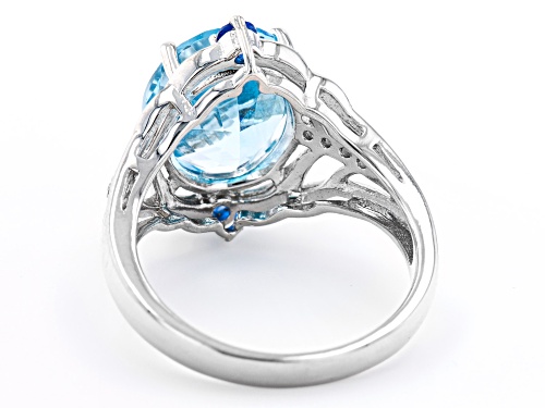 5.00ct Glacier Topaz™, 0.14ctw Lab Blue Spinel With 0.07ctw Diamond Accent Rhodium Over Silver Ring - Size 7