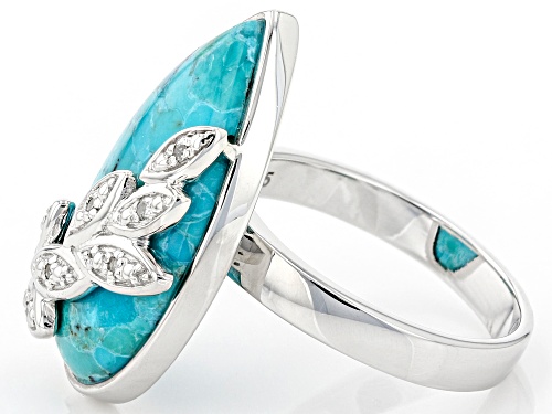 23x14mm Pear Shape Turquoise With 0.04ctw White Diamond Accent Rhodium Over Sterling Silver Ring - Size 7