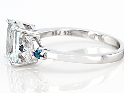 1.15ct Aquamarine, 0.42ctw London Blue & White Topaz, 0.03ctw Blue Diamond Rhodium Over Silver Ring - Size 10