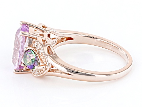 2.42ct Kunzite With 0.77ctw Mystic Topaz And  White Diamond 18K Rose Gold Over Silver Ring - Size 7