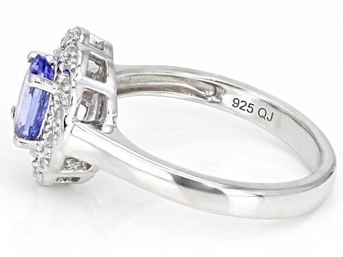 0.63ctw Oval Tanzanite With 0.07ctw Round White Diamond Accent Sterling Silver Ring - Size 8