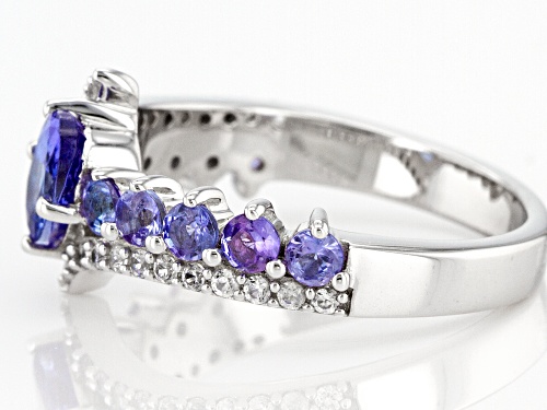 0.79ctw Mixed Shapes Tanzanite With 0.29ctw Round White Zircon Rhodium Over Silver Ring - Size 9