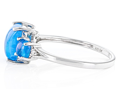 1.12ctw Paraiba Blue Color Opal With 0.01ctw White Diamond Rhodium Over Sterling Silver Ring - Size 8
