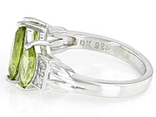 2.32ctw Marquise Manchurian Peridot™ And 0.05ctw White Diamond Rhodium Over Sterling Silver Ring - Size 9