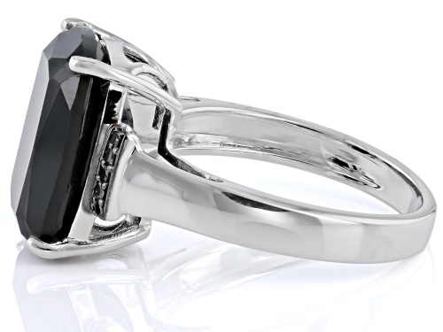 8.90ct Rectangular Cushion Black Spinel And 0.04ctw Black Diamond Rhodium Over Sterling Silver Ring - Size 7