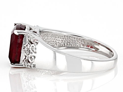3.00ct Cushion Mahaleo® Ruby With 0.06ctw Round White Diamond Accent Rhodium Over Silver Ring - Size 8