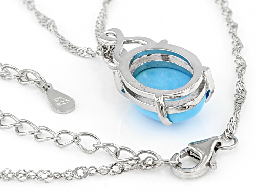 14x10mm Sleeping Beauty Turquoise And 0.02ctw  Diamond Rhodium Over Silver Pendant With Chain