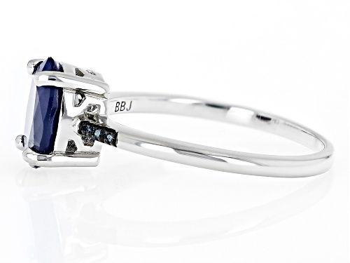 1.68ct Oval Blue Sapphire With 0.02ctw Blue Diamond Accent Rhodium Over Sterling Silver Ring - Size 7