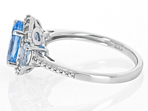 1.91ct Swiss Blue Topaz, 0.34ctw Aquamarine With 0.12ctw White Diamond Rhodium Over Silver Ring - Size 7