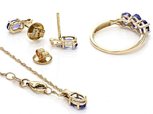 2.65ctw Tanzanite With .03ctw White Diamonds 10K Yellow Gold Ring, Earrings and Pendant Jewelry Set