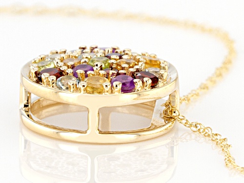 0.57ctw Round Multi-Gem 10K Yellow Gold Pendant With Rope Chain