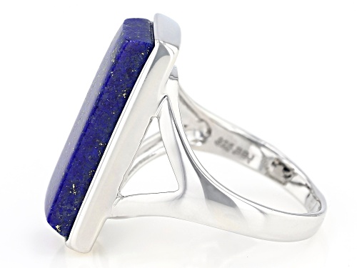 21x7mm Rectangular Lapis Lazuli Rhodium Over Sterling Silver Ring - Size 7