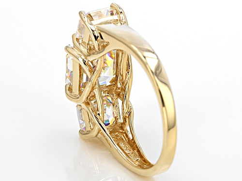 5.96ctw Square Octagonal Strontium Titanate 10K Yellow Gold 3-Stone Ring - Size 11