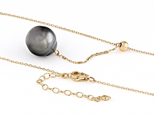 11-12mm Black Cultured Tahitian Pearl 14k Yellow Gold Y Necklace - Size 22