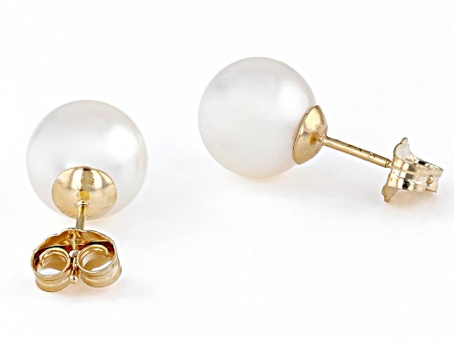 8-8.5mm White Cultured Japanese Akoya Pearl 14k Yellow Gold Stud Earrings