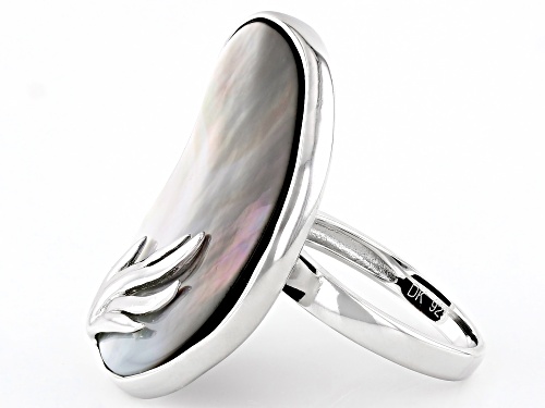 30x20mm Tahitian Mother-of-Pearl Rhodium Over Sterling Silver Ring - Size 6