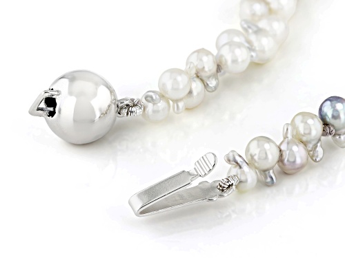 3-5mm Multi-Color Cultured Japanese Akoya Pearl Rhodium Over Sterling Silver Necklace - Size 18
