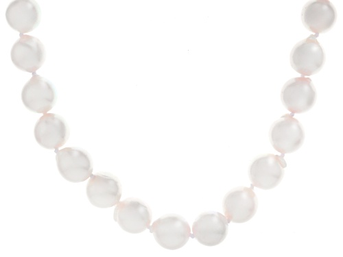 8mm White Cultured Japanese Akoya Pearl Rhodium Over Sterling Silver Necklace - Size 18