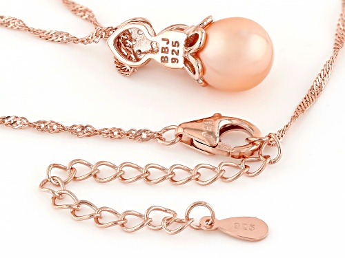 8.5-9mm Pink Cultured Freshwater Pearl with Morganite & Zircon 18k Rose Gold Over Silver Pendant