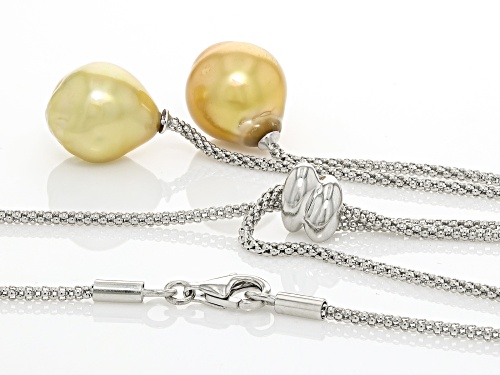 12mm Golden Cultured South Sea Pearl Rhodium Over Sterling Silver Necklace - Size 26