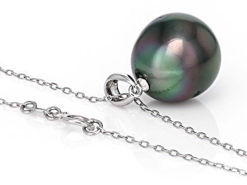 13-14mm Cultured Tahitian Pearl Rhodium Over 14k White Gold Pendant With Chain