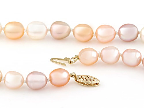 7-8mm Multi-Color Cultured Freshwater Pearl 14k Yellow Gold Necklace - Size 18