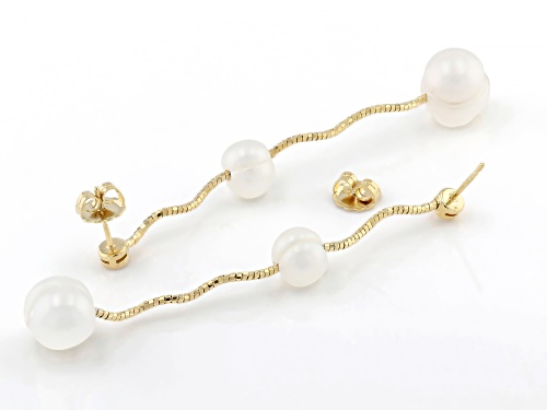 7-11mm White Cultured Freshwater Pearl 18k Yellow Gold Over Sterling Silver Earrings