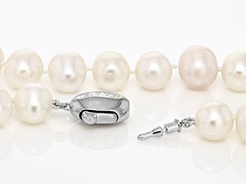 9.5-10.5mm White Cultured Freshwater Pearl Rhodium Over Sterling Silver Necklace - Size 18