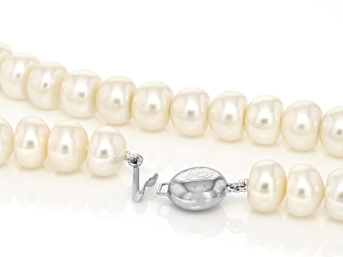 9-10mm White Cultured Freshwater Pearl Rhodium Over Sterling Silver Necklace - Size 18
