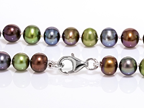 6-7mm Multi-Color Freshwater Pearl Rhodium Over Sterling Silver Necklace - Size 18