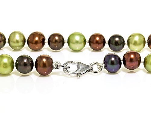 6-7mm Multi-Color Freshwater Pearl Rhodium Over Sterling Silver Necklace - Size 22
