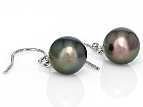 9-10mm Cultured Tahitian Pearl Rhodium Over Sterling Silver Earrings
