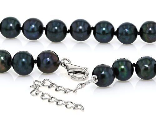 8.5-9.5mm Black Cultured Freshwater Pearl Rhodium Over Sterling Silver Necklace - Size 20