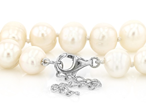 9.5mm White Cultured Freshwater Pearl Rhodium Over Sterling Silver Necklace - Size 18