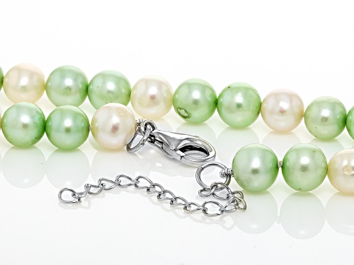 7.5mm Pistachio & White Cultured Freshwater Pearl Rhodium Over Sterling Silver Necklace - Size 20