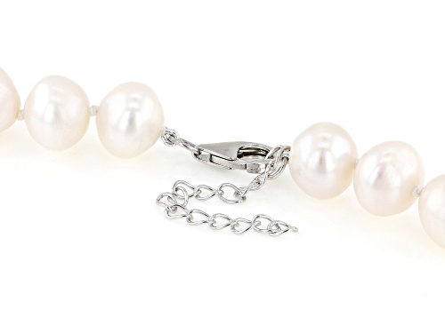 12.5-13.5mm White Cultured Freshwater Pearl Rhodium Over Sterling Silver Necklace - Size 20