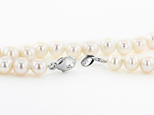 7-8mm White Cultured Freshwater Pearl Rhodium Over Sterling Silver 36 Inch Strand Necklace - Size 36