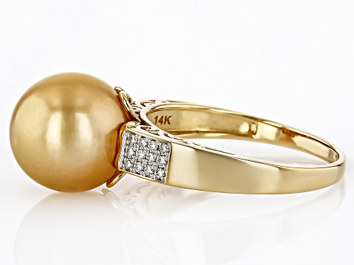 9mm Golden Cultured South Sea Pearl & Moissanite Fire® 0.24ctw DEW 14k Yellow Gold Ring - Size 12