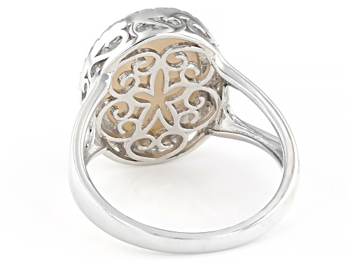 10mm White Cultured South Sea Mabe Pearl With White Topaz Rhodium Over Sterling Silver Ring - Size 12